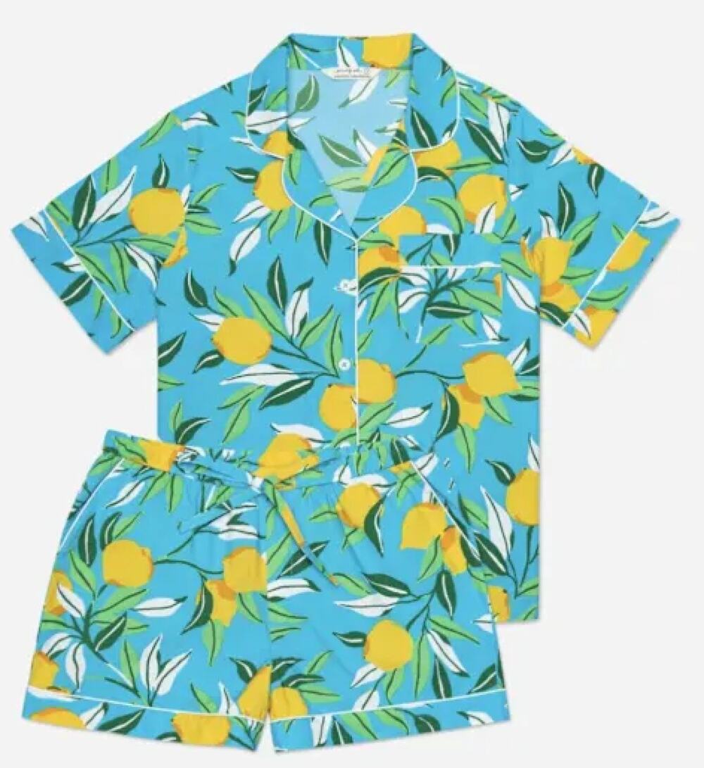 Printfresh S blue lemons cotton short sleeve pajama set